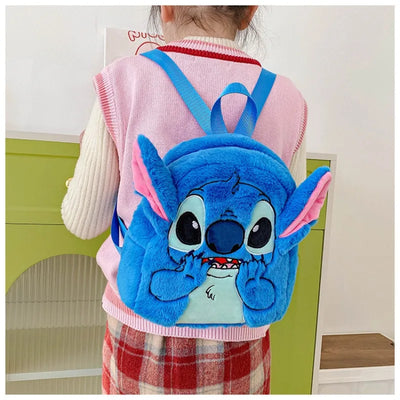 New Disney Plush Backpack Ins Japanese Blue Stitch Funny Cartoon Large-Capacity Student Backpack Kindergarten Bag Child Gift