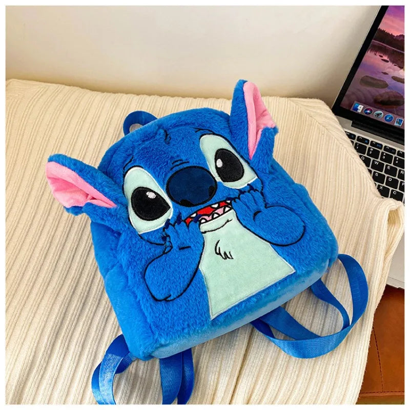 New Disney Plush Backpack Ins Japanese Blue Stitch Funny Cartoon Large-Capacity Student Backpack Kindergarten Bag Child Gift