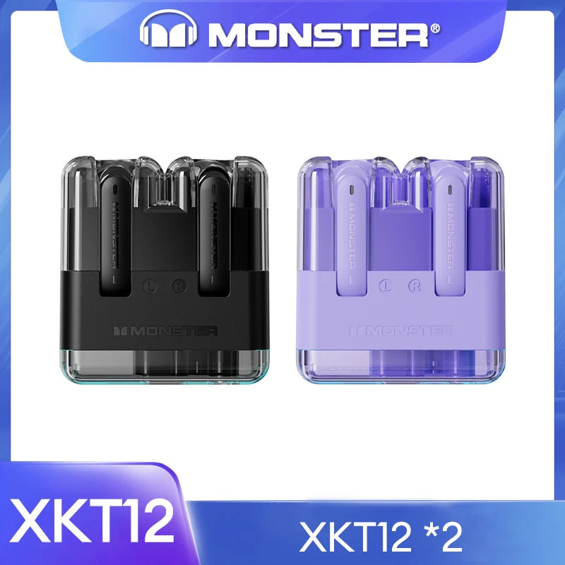 Original Monster XKT12 Gaming Earphones Bluetooth 5.3 TWS Wireless Headset HIFI Sound Earbuds Noise Reduction Headphones 300mAh