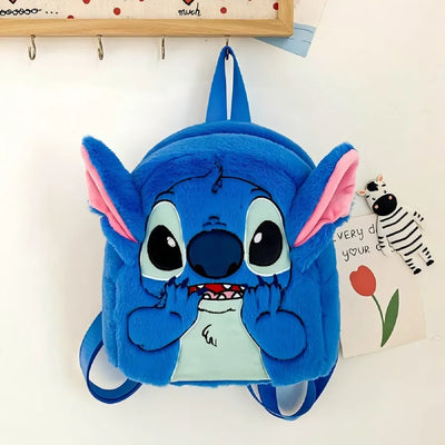 New Disney Plush Backpack Ins Japanese Blue Stitch Funny Cartoon Large-Capacity Student Backpack Kindergarten Bag Child Gift