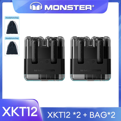 Original Monster XKT12 Gaming Earphones Bluetooth 5.3 TWS Wireless Headset HIFI Sound Earbuds Noise Reduction Headphones 300mAh