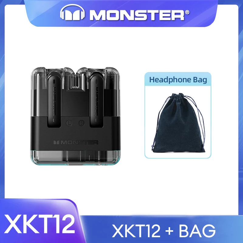 Original Monster XKT12 Gaming Earphones Bluetooth 5.3 TWS Wireless Headset HIFI Sound Earbuds Noise Reduction Headphones 300mAh