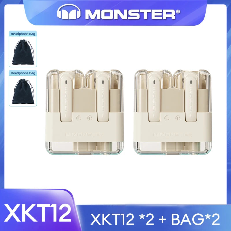 سماعات الألعاب الأصلية Monster XKT12 بتقنية البلوتوث 5.3 TWS وسماعات أذن لاسلكية بتقنية HIFI وسماعات أذن مضادة للضوضاء بسعة 300 مللي أمبير في الساعة