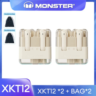 Original Monster XKT12 Gaming Earphones Bluetooth 5.3 TWS Wireless Headset HIFI Sound Earbuds Noise Reduction Headphones 300mAh