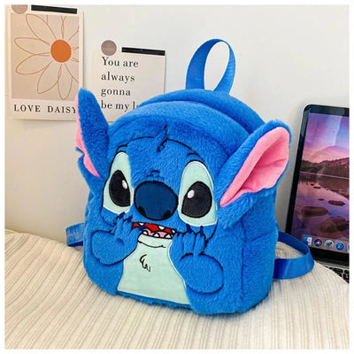 New Disney Plush Backpack Ins Japanese Blue Stitch Funny Cartoon Large-Capacity Student Backpack Kindergarten Bag Child Gift