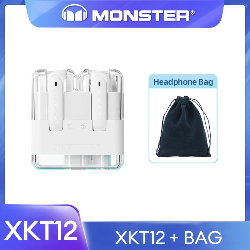 Original Monster XKT12 Gaming Earphones Bluetooth 5.3 TWS Wireless Headset HIFI Sound Earbuds Noise Reduction Headphones 300mAh