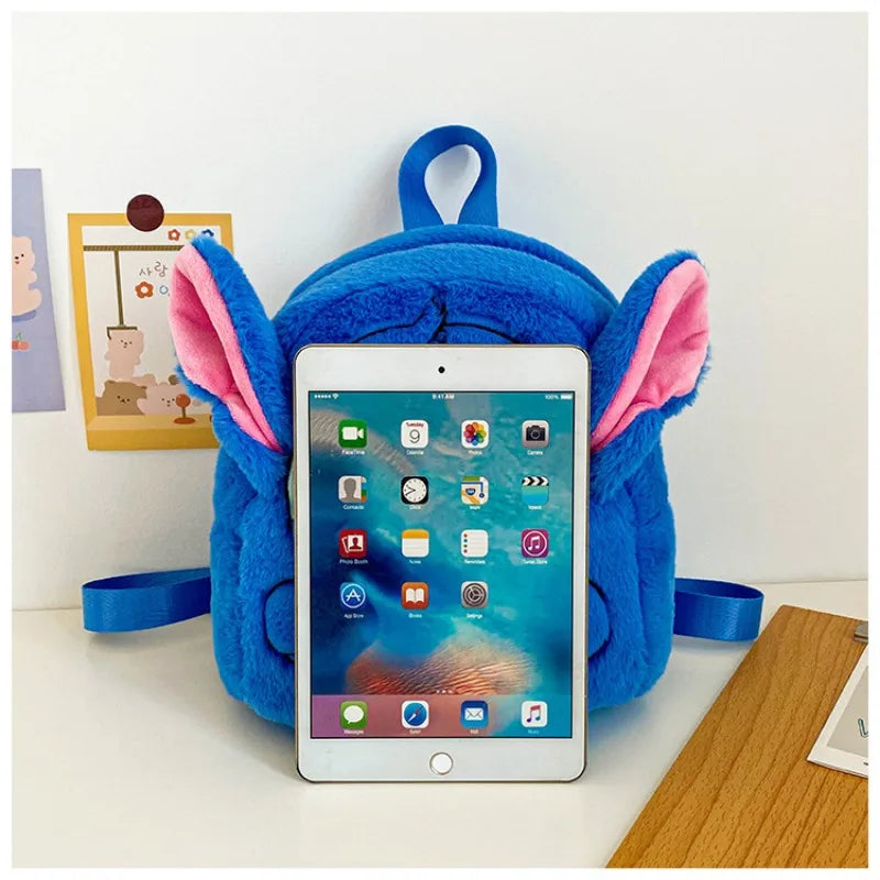 New Disney Plush Backpack Ins Japanese Blue Stitch Funny Cartoon Large-Capacity Student Backpack Kindergarten Bag Child Gift