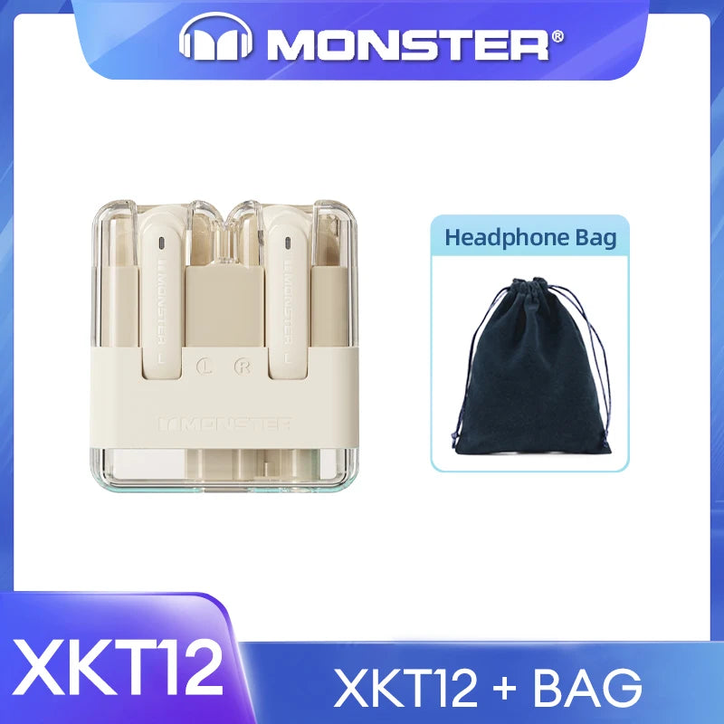 سماعات الألعاب الأصلية Monster XKT12 بتقنية البلوتوث 5.3 TWS وسماعات أذن لاسلكية بتقنية HIFI وسماعات أذن مضادة للضوضاء بسعة 300 مللي أمبير في الساعة