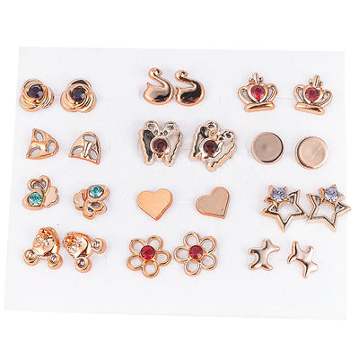 2020 NEW 12~36 Pairs Fashion Women Girls Resin Plastic Crystal Diamante Flower Stud Earrings Set Random Style Gold Color Jewelry