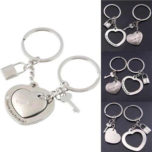 Creative 2Pcs/set Love Heart Keyring Couple Keychain Family Key Ring Gifts Keyring Car Accessory Charm Women Best Friend Jewelry