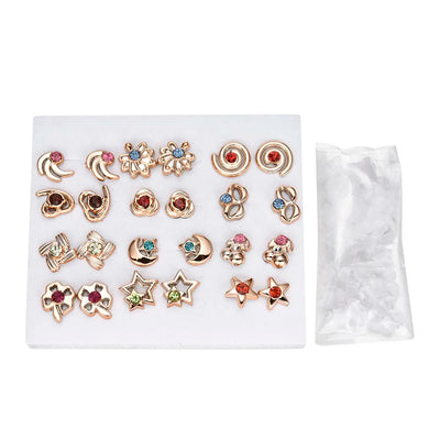 2020 NEW 12~36 Pairs Fashion Women Girls Resin Plastic Crystal Diamante Flower Stud Earrings Set Random Style Gold Color Jewelry