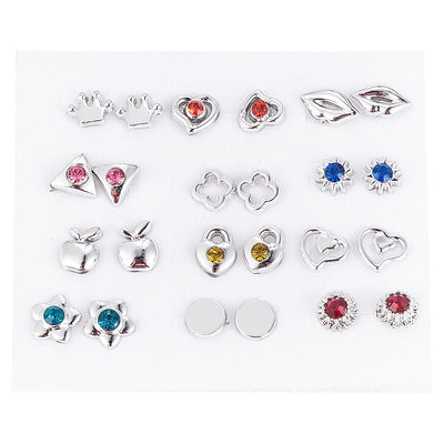 2020 NEW 12~36 Pairs Fashion Women Girls Resin Plastic Crystal Diamante Flower Stud Earrings Set Random Style Gold Color Jewelry