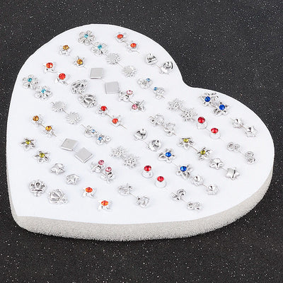 2020 NEW 12~36 Pairs Fashion Women Girls Resin Plastic Crystal Diamante Flower Stud Earrings Set Random Style Gold Color Jewelry