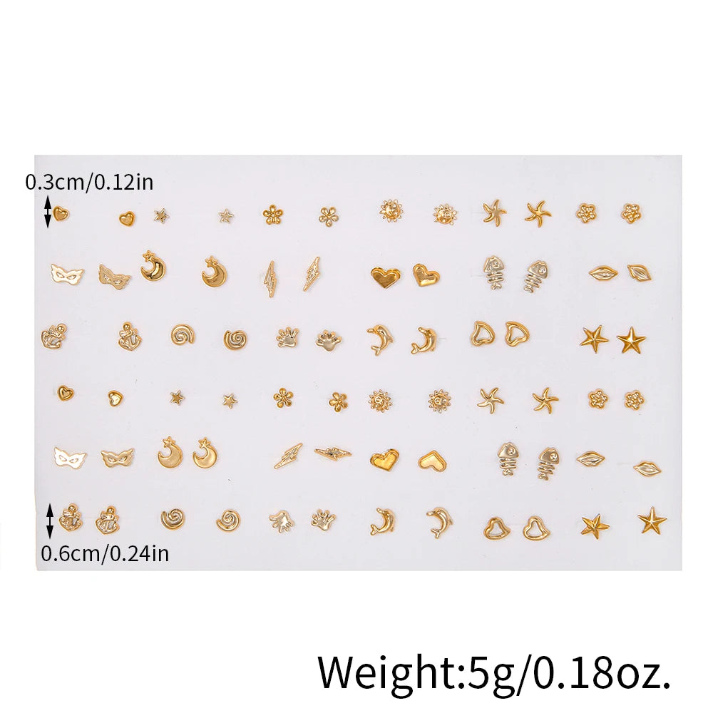 Fashion Geometric 36 Pairs/Lot Mixed Styles Small Stud Earrings For Women Lady Starfish Dolphins Moon Jewelry Party Gifts