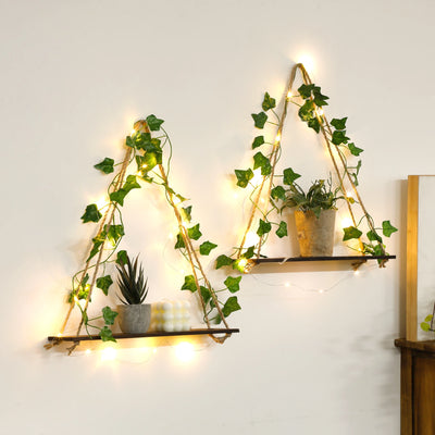 Wood Shelf with Leaf Hanging Decoration LED Shelf Decor Aesthetic Room Decor Floating Shelves Wall Display Stand for Living Room