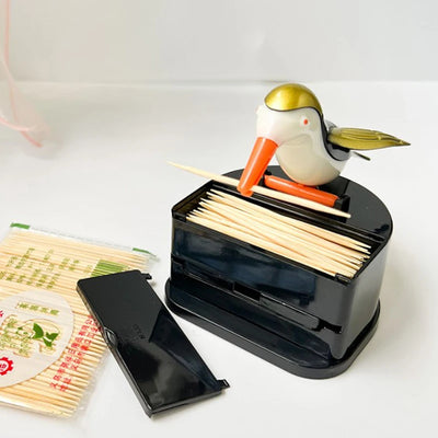 Creative Toothpick Holder Cartoon Small Bird Toothpick Container Press Toothpick Dispenser Storage Box Automatic Kitchen