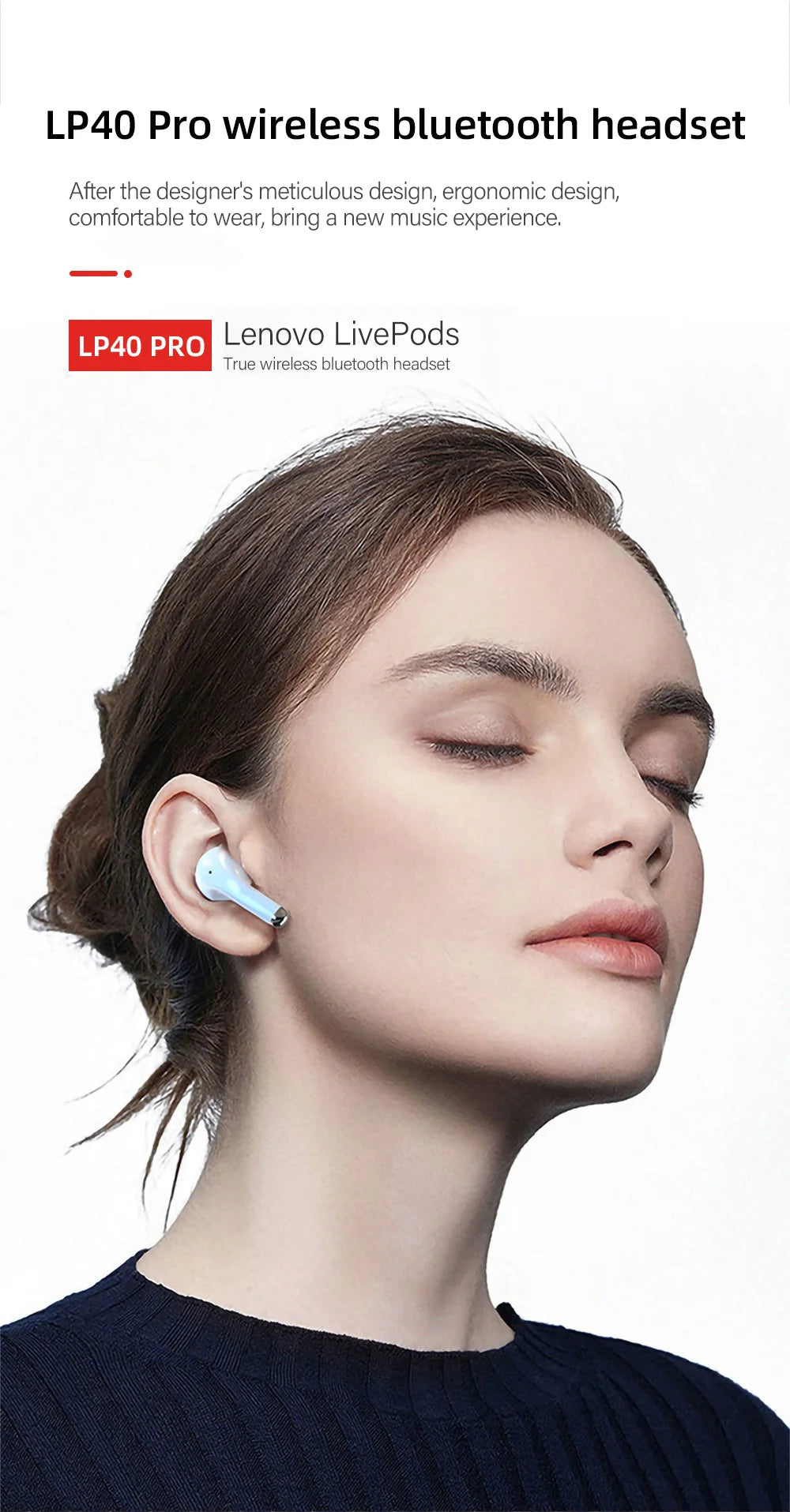 Original Lenovo LP40 Pro TWS Wireless Headphones Bluetooth 5.1 Earphones Sports Touch Control Noise Reduction Earbuds