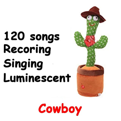 Rechargeable Dancer Cactus Glowing Dancing Electronic Plush Toys Can Sing Record Lighten for Baby Toy Education Funny Gift