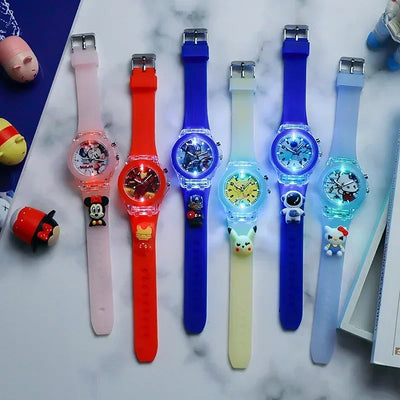 MINISO Disney Fashion Minnie Children's Watch Mickey Mouse Children's Flash Light Cartoon Figure Doll Boys Girls Birthday Gifts