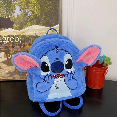 Disney 2024 New Cartoon Plush Doll Shoulder Bag Sweet and Cute Stitch Strawberry Bear Soft Cute Girls Handbag