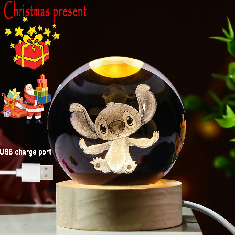 6cm 3D Crystal Ball Stitch Astronaut Solar System Saturn Milky Way Crystal Planet Night Light Laser Carving Children's Gifts