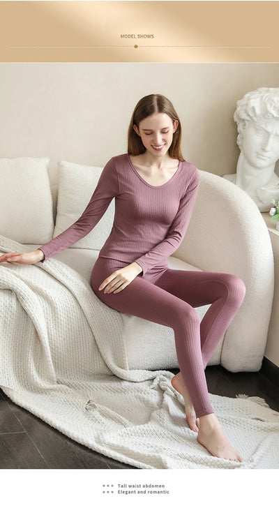 Warm Thermal Underwear Sexy Ladies Intimates Long Johns Women Shaped Sets Female Middle Collar Thermal Shaping Clothes