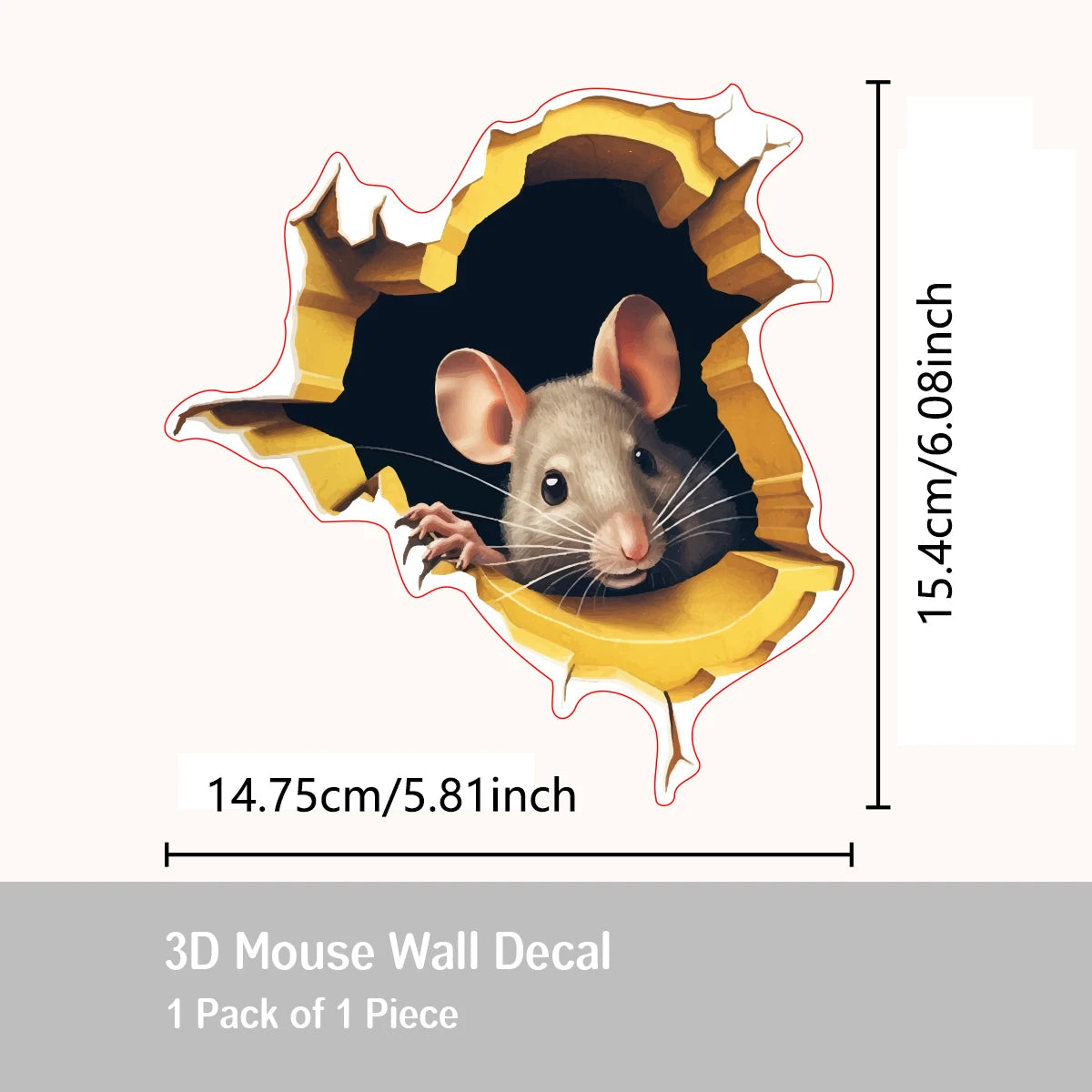 1PC 3D effect personalized mouse hole sticker reading white mouse flower branch mouse cute animal random sticker home decoration