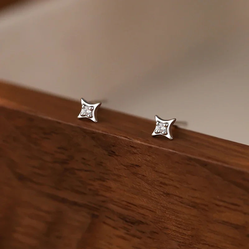 SOFTPIG Real 925 Sterling Silver Zircon 4MM Star Tiny Stud Earrings for Women Fine Jewelry Minimalist Ear Hole Care Accessories