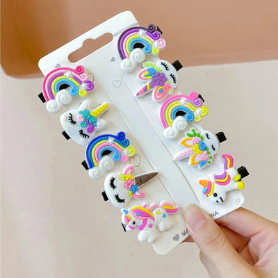 10PCS/Set New Girls Cute Cartoon Unicorn Hair Clips Kids Lovely Hairpins Ice Cream Headband Barrettes Fashion Hair Accessories