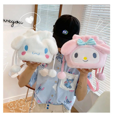 Sanrio  Bag Kawaii Cinnamoroll Handbag Tote Plushie Shoulder Messenger Bags Kuromi Hello Kitty Stuffed Makeup Backpack Gift