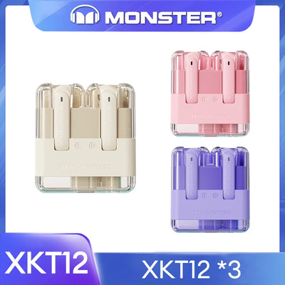 سماعات الألعاب الأصلية Monster XKT12 بتقنية البلوتوث 5.3 TWS وسماعات أذن لاسلكية بتقنية HIFI وسماعات أذن مضادة للضوضاء بسعة 300 مللي أمبير في الساعة