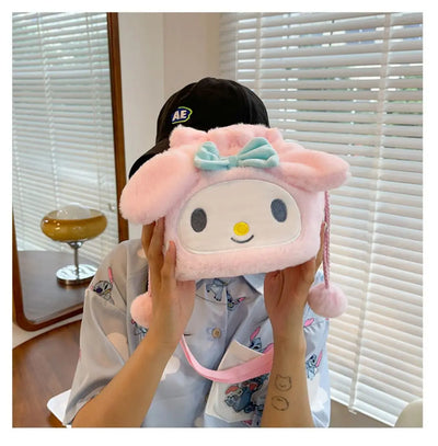 Sanrio  Bag Kawaii Cinnamoroll Handbag Tote Plushie Shoulder Messenger Bags Kuromi Hello Kitty Stuffed Makeup Backpack Gift