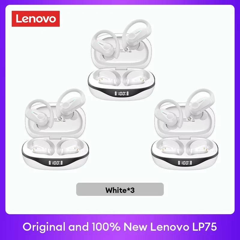 Original Lenovo LP75 TWS Bluetooth V5.3 Headphones Wireless LED Digital Display Earphones Noise Reduction Waterproof Headset New