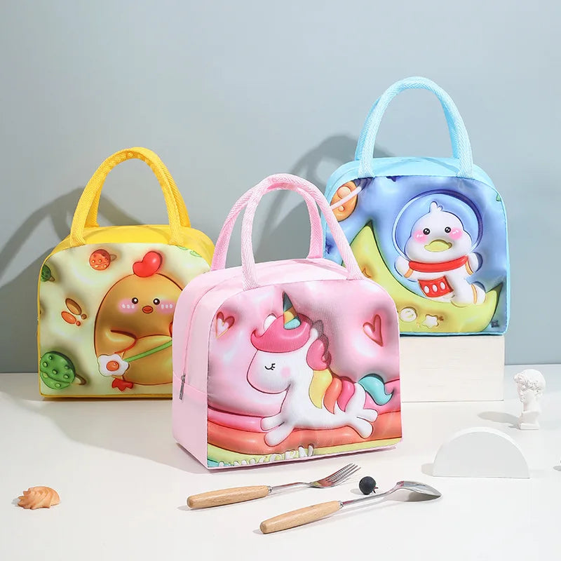 Cute Printed Cartoon Lunch Bag for Kids with Insulation and Preservation Function Bag Organizer Tote Bag with Zipper