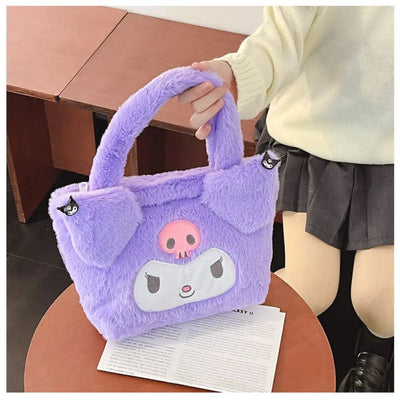 Sanrio Plush Bag Kawaii Kuromi Cinnamoroll Melody Cartoon Anime Handbag Crossbody Cosmetic Travel Storage Bags Women Girls Gifts