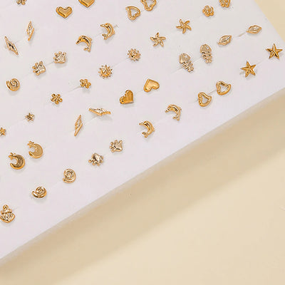 Fashion Geometric 36 Pairs/Lot Mixed Styles Small Stud Earrings For Women Lady Starfish Dolphins Moon Jewelry Party Gifts