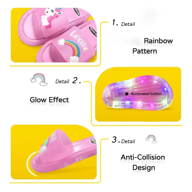 Children‘s Boys Girls Slippers Cartoon Unicorn Animals Prints Shoes Lighted Fashion Cute Shoes Bathroom Kids Toddler Slippers