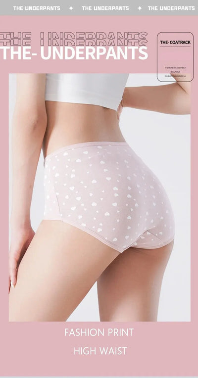 4Pcs Women's Panties High Waist Underwear Fashion Print Girls Briefs Breathable Cotton Panty Plus Size M-5XL Female Lingerie