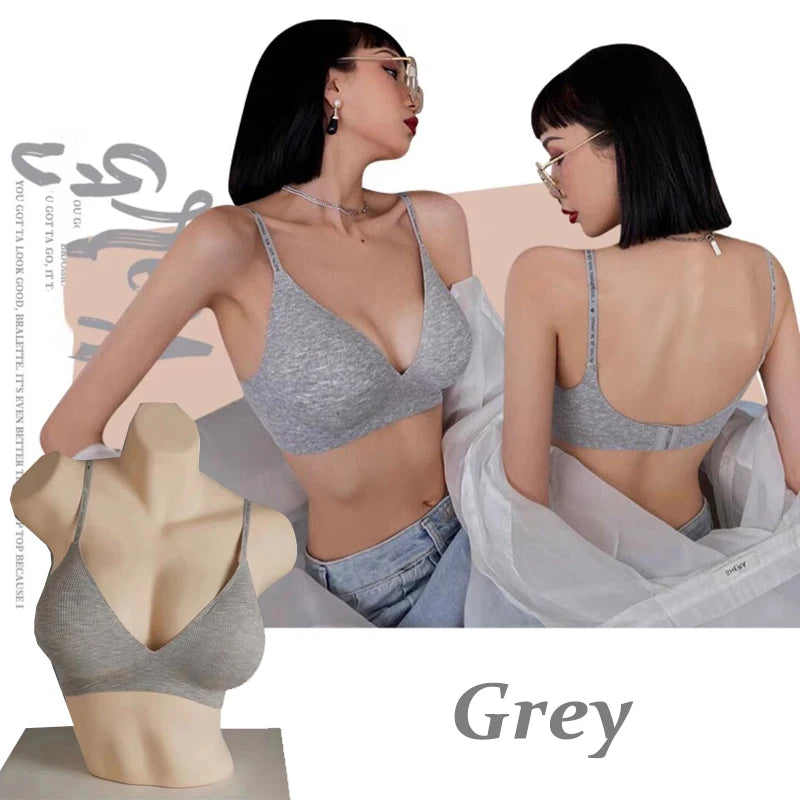 Women Sexy Seamless Bras Deep V Neck Bralette Sexy Lingerie Letter Strap Tops Push Up Underwear Wireless Brassiere for Female