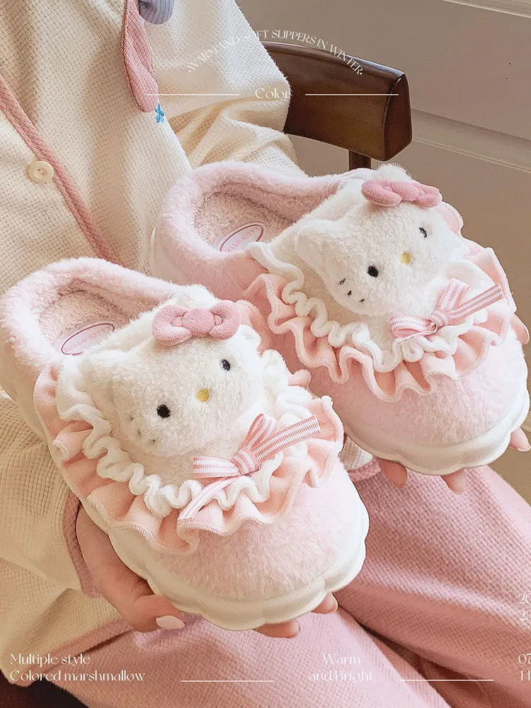 Sanrio Cinnamoroll Plush Slippers Kuromi Women Plushie Cartoon Plush Kawaii Flat Shoes Slippers Shoes Gift Girl Y2K 2024 NEW