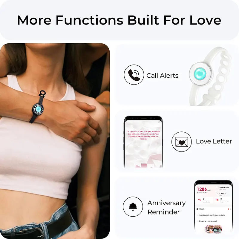 TOTWOO Candy Collection Long Distance Touch Bracelets Colorful Band Vibration & Light up Gifts for Girlfriend Pairing Jewelry