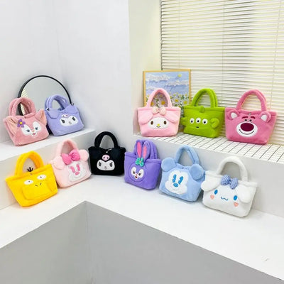 Sanrio Plush Bag Kawaii Kuromi Cinnamoroll Melody Cartoon Anime Handbag Crossbody Cosmetic Travel Storage Bags Women Girls Gifts