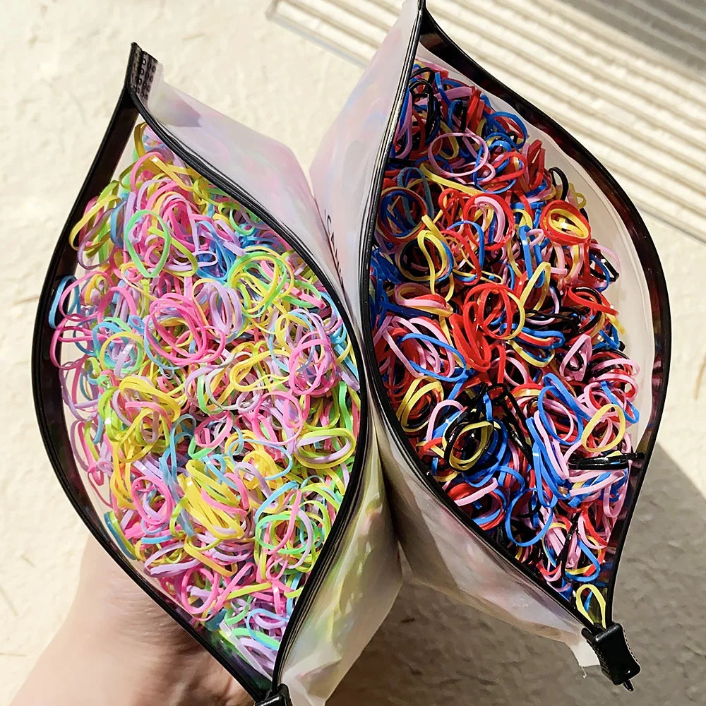 500/1000/2000pcs Girls Colourful Disposable Rubber Band Hair Ties Headband Children Ponytail Holder Bands Kids Hair Accessories