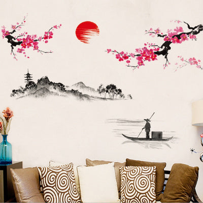 Chinese Style Sakura Japanese Pink Cherry Blossom Tree Decoration Mural Decals Wall Sticker Poster Wallpaper Decor.