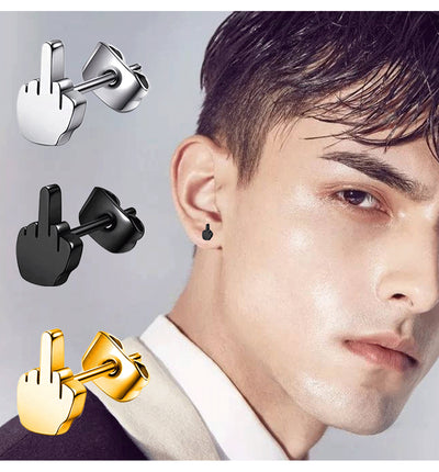 Middle Finger Earrings Stainless Steel Ear Hoops for Men and Women