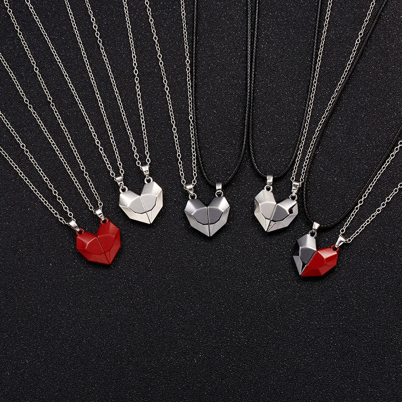 Good Simple Quality Couple Pendant Necklace Electrocardiogram,Magnetic Heart,Pendant Splicing Necklace Valentine's Day Gift