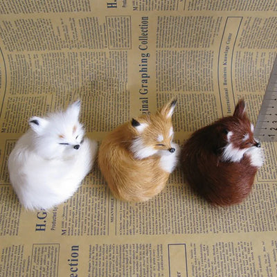 1PC Simulation Fox Ornament Mini Squatting Fox Model Plush Animal Figurine Doll Toy Home Decoration Craft Christmas Party Gift