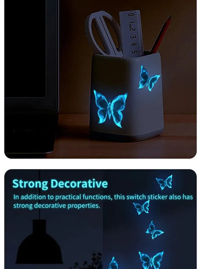 6PC Blue Luminous Small Butterfly Switch Stickers Bedroom Living Room Switch Stickers Decoration