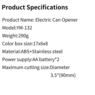 Electric can opener easy and easy to open cans and bottles complimentary 8-character bottle opener (Self provided 2 AA batteries