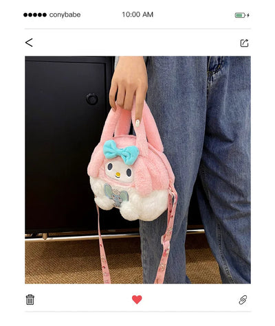 Kawaii Sanrio Plush Bag Kuromi Backpack Anime Melody Cinnamoroll Plushie Handbags Pochacco Cartoon Stuffed Bag for Girls Gifts